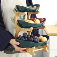 在飛比找蝦皮購物優惠-北歐莫蘭迪風格創意木製水果架和乾果盤多層水果盤陶瓷餐具套裝