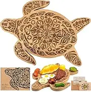 Sea Turtle Shaped Charcuterie Board Acacia Wood Cutting Board,Mandala Turtle Decor Kitchen Gifts for Mom, Grandmas, Sea Turtle Lovers,Turtle Cheese Bread Board for Housewarming Party