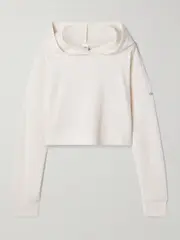 [Alo Yoga] Alo Yoga - Muse Cropped Ribbed Brushed-jersey Hoodie - Ivory - small small Ivory