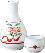 Ale-net Sake Set Tokuri Ochoko Set 2.7 x H 4.6 inches (6.8 x 11.8 cm), Approx. 70.9 fl oz (180 cc), Red Weed Flower Pattern, Small Tokuri & Guinomi (2 Pieces) Set, Pottery, Mino Ware