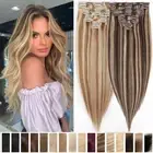 Premium Clip in Human Hair Extensions 100% Real Remy Hair Weft Balayage Ombre AU