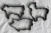 3 New Metal Egg Pancake Rings Molds Cutters Cow Lamb Pig