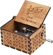 Wooden Hand Crank Rainbow Music Box, Classic Vintage Wood Handmade Over The Rainbow Musical Boxes Best Kids,Friends (Over The Rainbow)