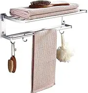 Towel Rail Wall Mounted Towel Bar for Bathroom Kitchen Space Aluminum Silver Anodized Double Layer with Hook Foldable Multifunctional Household Wall-Mounted Towel Rack-Length 40Cm Towel Stora LWX