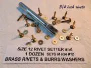 #12 SETTER & 1 Dozen Size #12 Solid BRASS Rivets & Burrs / Washers 3/4" Long