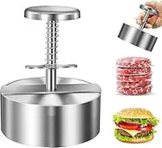 304 Stainless Steel Hamburger Patty Mold Hamburger Meat Press Thickened Kitchen Tools Manual Meat Press Plate, Medium, Metallic/424