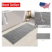 Machine Washable Gray Bath Mat - Quick Dry Non-Slip Waffle Design 19"x48"
