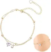 [Mikovivi] Ankle Bracelet for Women, Adjustable Letter A-Z Dainty Heart Design Waterproof Gold Plated Initial Anklet Perfect Summer Beach Jewelry Alphabet Foot Chain Decorations and Gifts