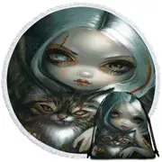Cool Scary Art Zombie Kitty and Pretty Zombie Girl Round Beach Towel