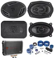 2) Rockville RV69.4A 6x9" Speakers+2) 4x6" Speakers+4-Channel Amplifier+Amp Kit