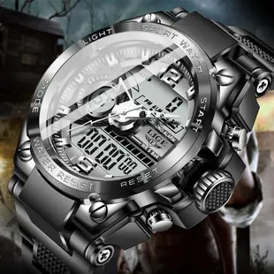 LIGE男士手錶石英數字運動手錶創意潛水手錶防水男士手錶