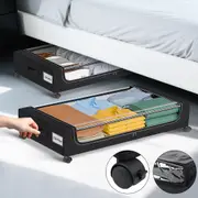2 Pack Black Under Bed Storage with Wheels Space-saving Shoe Clothes Underbed Organiser Large