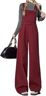 [YiKeGuiHuaShu] Denim Narrow Straight Jeans for Women high Waist Loose Wide Leg Suspenders Jumpsuit Casual Pants