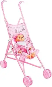 Baby Doll Stroller Set, Foldable Portable Doll Stroller with, Cute Posable Baby with Big Eyes and Wearable Clothes, Carriage for Toddlers Girls with