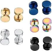 [Krstudent] Dot Earrings, Titanium steel barbell earrings High Polished Surgical Steel Screw Flat Back Disc Stud Earrings Set for Women Men Pack of 5 Pairs