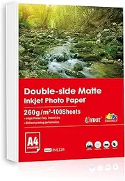 INKUWAY A4 260gsm Thick Matte Double Sided Photo Paper Inkjet 100sheets Matt for Brochures, Photos Book Cards, Ink Jet Printers Printable.