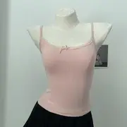 Plain Bow Lace Trim Cami Top Pink - One Size