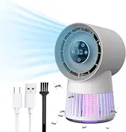Bladeless Electric Bug Zapper Fan, 8H Timer, 20-Speed, 4.8AH, 2-in-1 Mosquito Zappers Fan, Portable Rechargeable Desk Bug Zapper Fan for Patio/Backyard/Bedroom