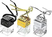 BATHVEVE 3Pcs Hollow Out Glass Perfume Bottle Pendant Elegant Car Hanging Essential Oil Containers Silver Black for Travel and Decoration
