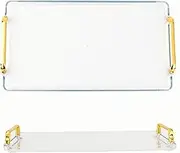 Rectangular Serving Tray with Gold Handles,Coffee Table Living Room Kitchen Office Bathroom Decorative Tray, Bathroom Vanity Tray Perfume Cosmetic Storage Organizer, Large 16.14"x8.66" (Transparent)
