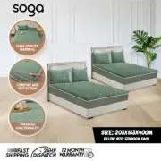 SOGA 2X 183cm Green Quilted Fleece Mattress Clover Bedsheet Cover W/ Pillowcase