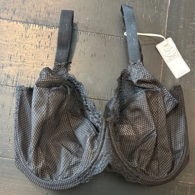 NWT Elomi Charley J Hook Black Stretch Plunge Bra 38N