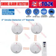 4x Smoke Alarm Wireless Interconnected Photoelectric Detector 10Y Battery+Remote