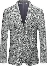 [Generic] Men Luxury Sequins Suit Jacket Slim Fit Blazers Fashion Single Breasted Wedding Prom Party Dress Blazers
