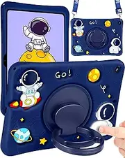 Wazzasoft for Samsung Galaxy Tab A8 10.5” Case Boys Cute Astronaut Cover Kawaii Cartoon Spacemen Fun Cool with Rotating Handle Stand+Strap Silicone Funda for Samsung A8 Tablet Cases SM-X200/X205/X207