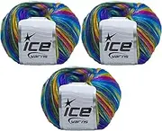 Ice Yarn Picasso (3 Pack) Light Shinny Yarn Knitting Yarn Crochet Yarn for DIY Hand Knitting 44% Acrylic, 56% Polyester (3x1.76 Oz),(3x125 yds) (Rainbow 2)