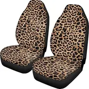UNICEU Classic Brown Leopard Car Seat Covers Front Seats Only Set of 2, Soft Comfy Vehicle Seat Protector Covers, Animal Wild Cheetah Design Auto Bucket Seat Covers, Universal
