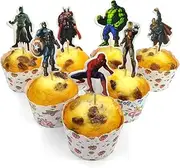 v39buy 28pcs Superhero Cupcake Toppers - Cake Toppers For Children Birthday Party Decoration Supplies - 7 Designs Made Of Cardboard And Toothpick