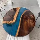 Round Blue Resin Epoxy Table Top, Epoxy center Table Epoxy Resin River table Top