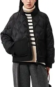 [Generic] Women Short Spliced All Matching Baseball Jackets Stand-Up Collar Double-Sided Pocket Solid Winter Padded Jackets