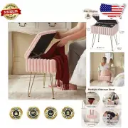 Compact Pink Vanity Stool with Faux Fur Cover and Storage for Makeup Essentials