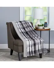 Lavish Home Xl Long Sherpa Fleece Fuzzy Plaid Throw Blanket
