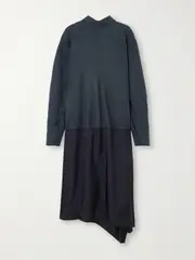 [Jil Sander] Jil Sander - Asymmetric Wool-felt And Satin-twill Dress - Navy - FR 36 FR 36 Blue