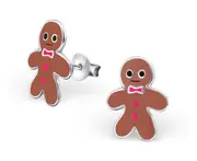 Sterling Silver Gingerbread Man Kids Stud Earrings