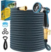Non-Expanding Garden Hose 150 Ft, Flexible Water Hose with 10 Function Spray Noz