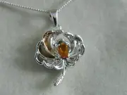 Welsh Clogau Silver & 9ct Rose Gold Chrysanthemum Citrine & Topaz Pendant
