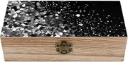 BWQSKL Wooden Box Wood Storage Box with Lid Solid Black White Glitter Wood Decorative Trunk for Keepsakes for Cooking Tools, Makeup, Or Office Supplies