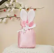 8" Satin Easter Bunny Ears Gift Basket Drawstring Goodie Bag Pink w/ Pearl NEW
