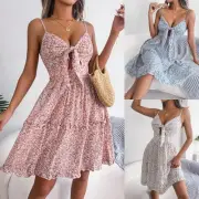 Spring & Summer Floral Swing Dress – V-Neck, Ruffled Design with Bow Detail, Flo