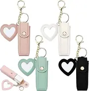 Arvintas PU Leather Potable Chapstick Holder Key Chain Bulk with Mirror, Lipstick Holder Keychain