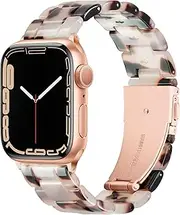 [Vamyzji] Compatible with Apple Watch Band 42mm(Series 10) 41mm 40mm 38mm, Adjustable iWatch Strap with Stainless Steel Buckle for Apple Watch Series 10 9 8 7 6 SE 5 4 3 2 1(Tortoise Flower Rose Gold)