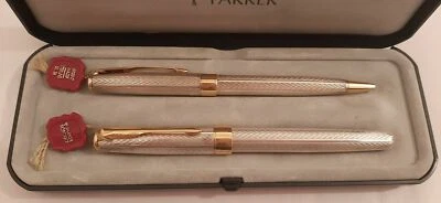 Parker Sonnet Fougere Fountain Pen & Ballpoint Sterling Silver Set New In Box