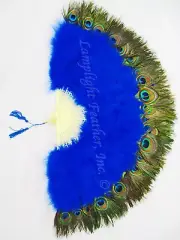 Royal Blue Marabou Peacock Feather Fan 28" x 15" per each