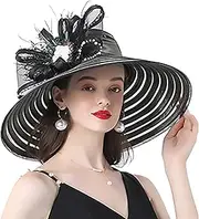 [Fiunkes] Womens Sun Hat, Satin Wide Brim Cocktail Tea Party Bridal Dress Church Hat Fascinator Hat Sun Hat