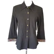 St John Sport Black Denim Shirt Jacket Size S Animal Print Snap Front Logo NEW