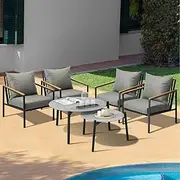 Livsip Outdoor Lounge Set Patio Furniture Coffee Grey 50/70cm Table Chairs 6PCS